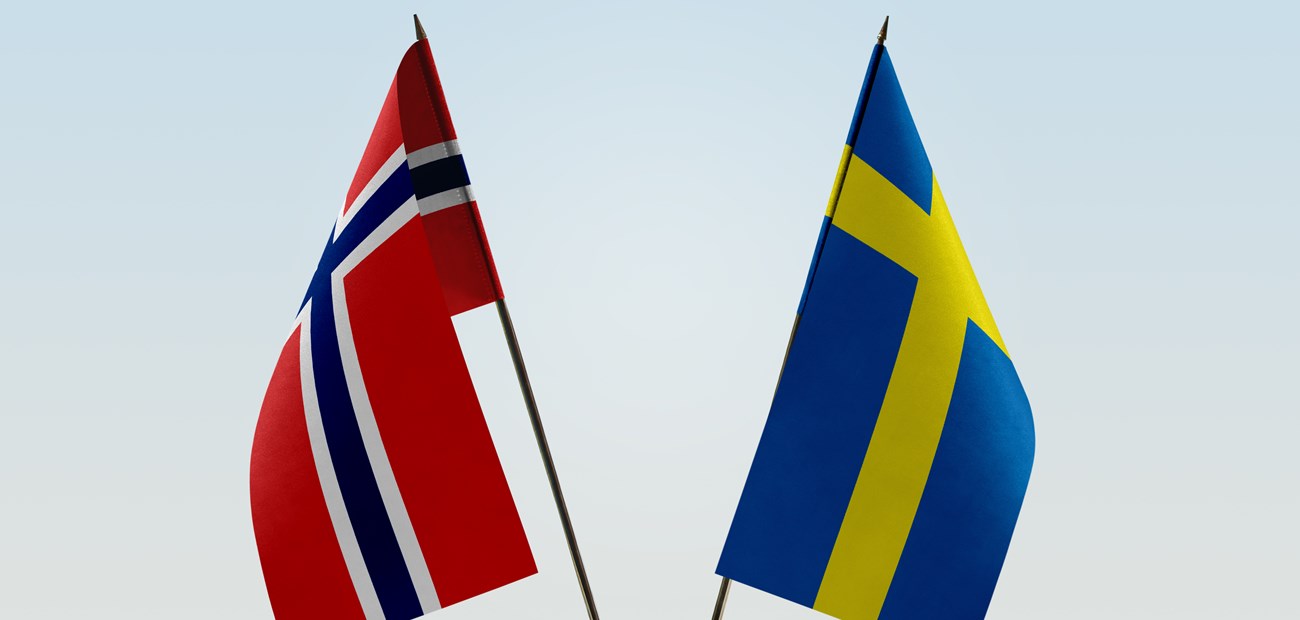 Illustrasjonsbilde som viser det norske og svenske flagget side om side. 